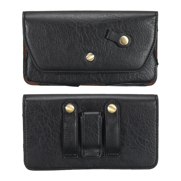 Phone Belt Holder Case for 7.2" Cell Phones, Horizontal Leather Phone Belt Pouch, Black