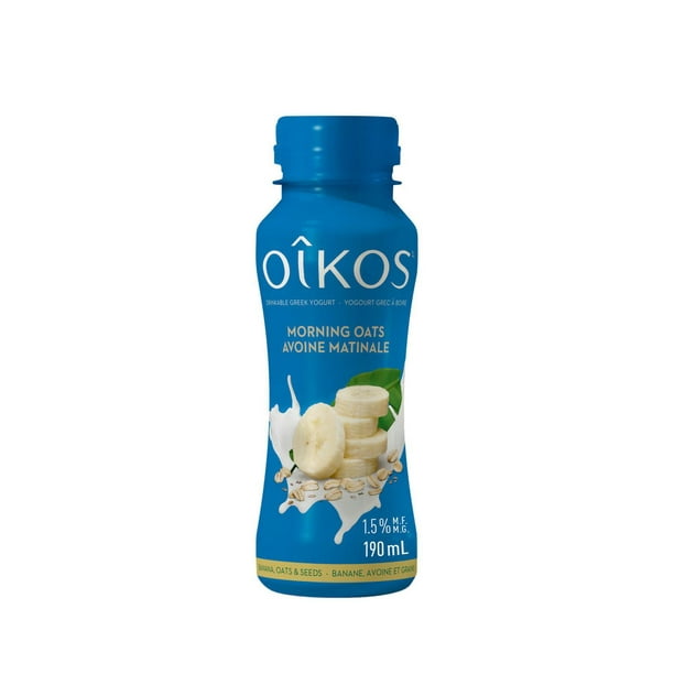 Oikos Yogourt Grec à boire, Banane, Avoine et Grains, 9g de protéine