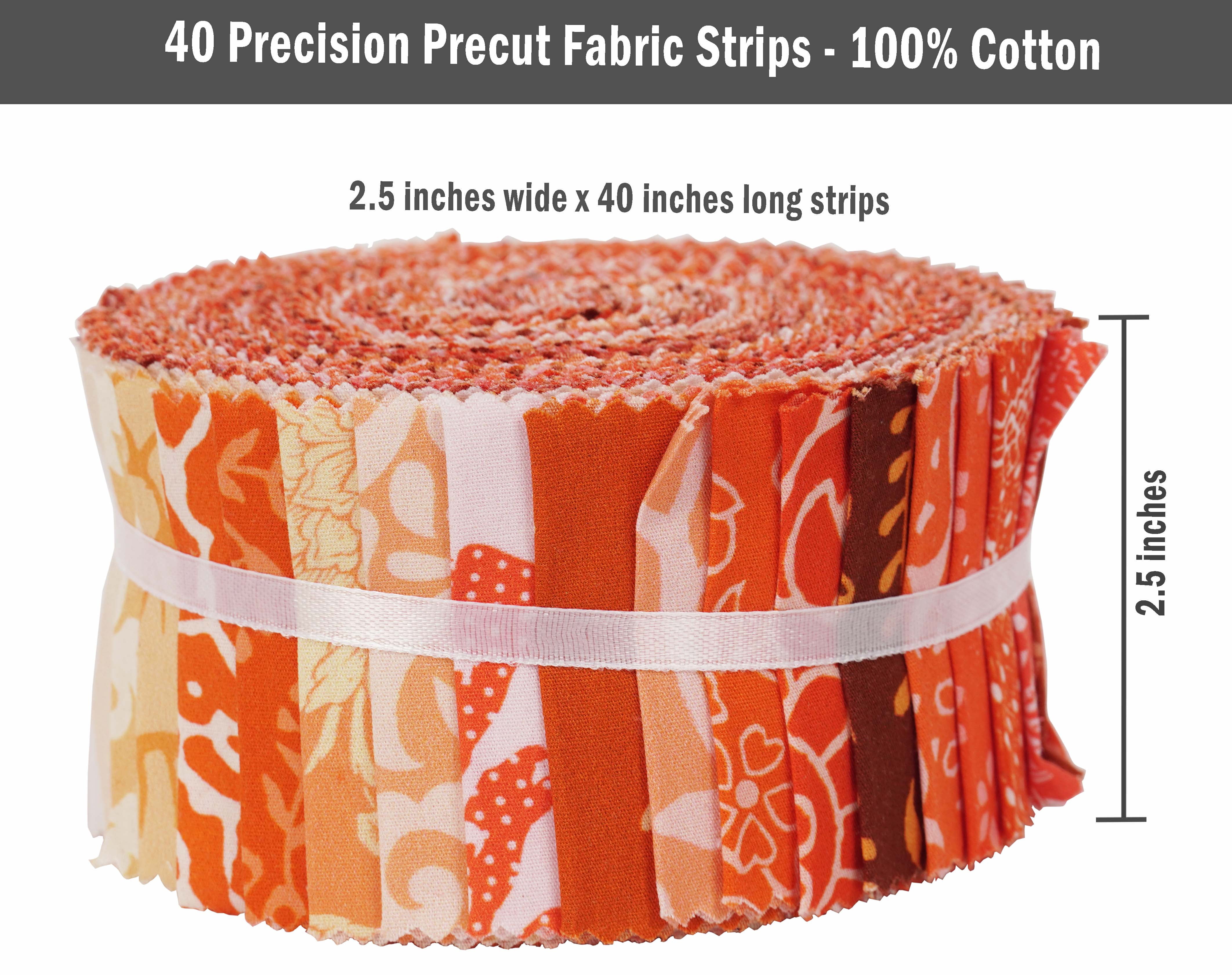 Soimoi 40Pcs Asian Block Print Cotton Precut Fabrics For Quilting Craft Strips 2.5x42inches Jelly Roll - Peach & Orange