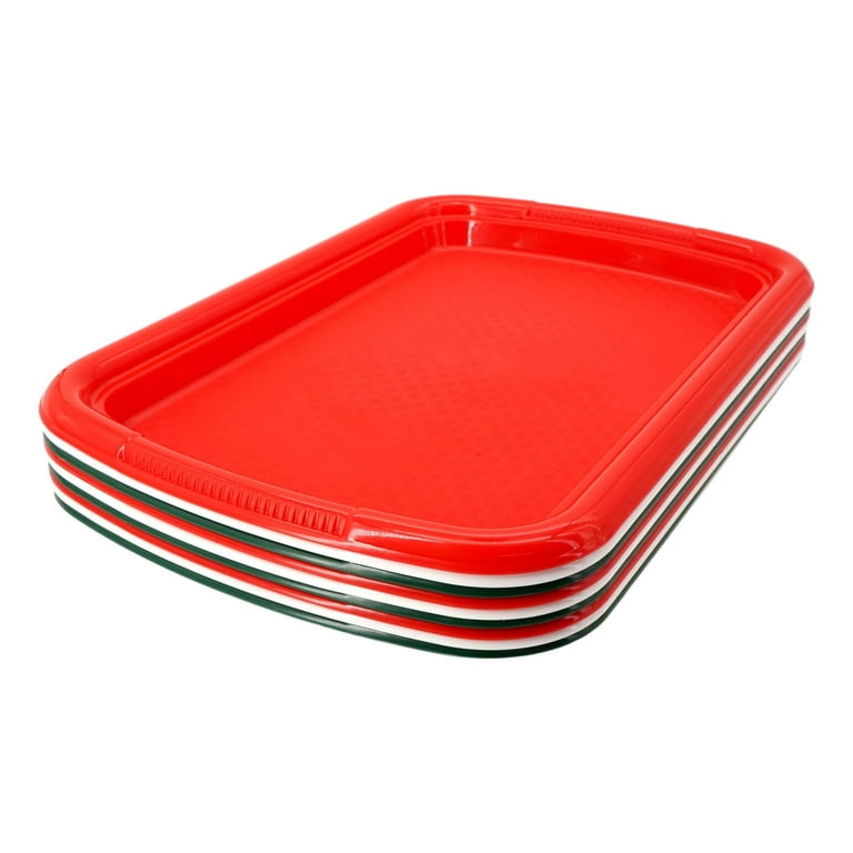 Rectangular Plastic Trays (9 Trays - Red, White, Green) Measure 15.4 in x  10.4 in, BPA Free, Dishwaster Safe
