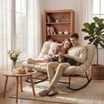 thumbnail image 3 of Indoor Outdoor Patio Rocking Glider Chair – 450 lbs Capacity – Weather-Resistant Rattan, UV-Proof Cushion & soft Toy Fleece Upholstery – Sturdy Rubber Wood & Reinforced Steel Frame, 3 of 5