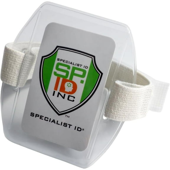 2 Pack - Heavy Duty Ski Pass Holder Arm Band Badge Holder for Youth & Adults - One Size Fits All Adjustable Armband Ski Resort Season Pass Holder with Elastic Band by Specialist ID (White)