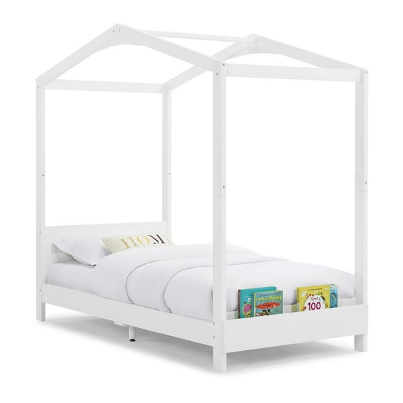 Delta Children Lit Jumeau en Bois Poppy House, Lit Plateforme - Pas de Sommier Nécessaire, Bianca Blanc