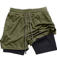 thumbnail image 5 of Men's 2-in-1 Athletic Shorts, Quick Dry Workout Shorts with Built-in Compression Liner, Elastic Waist Drawstring with Side Slit Swim Trunks Army Green M, 5 of 9