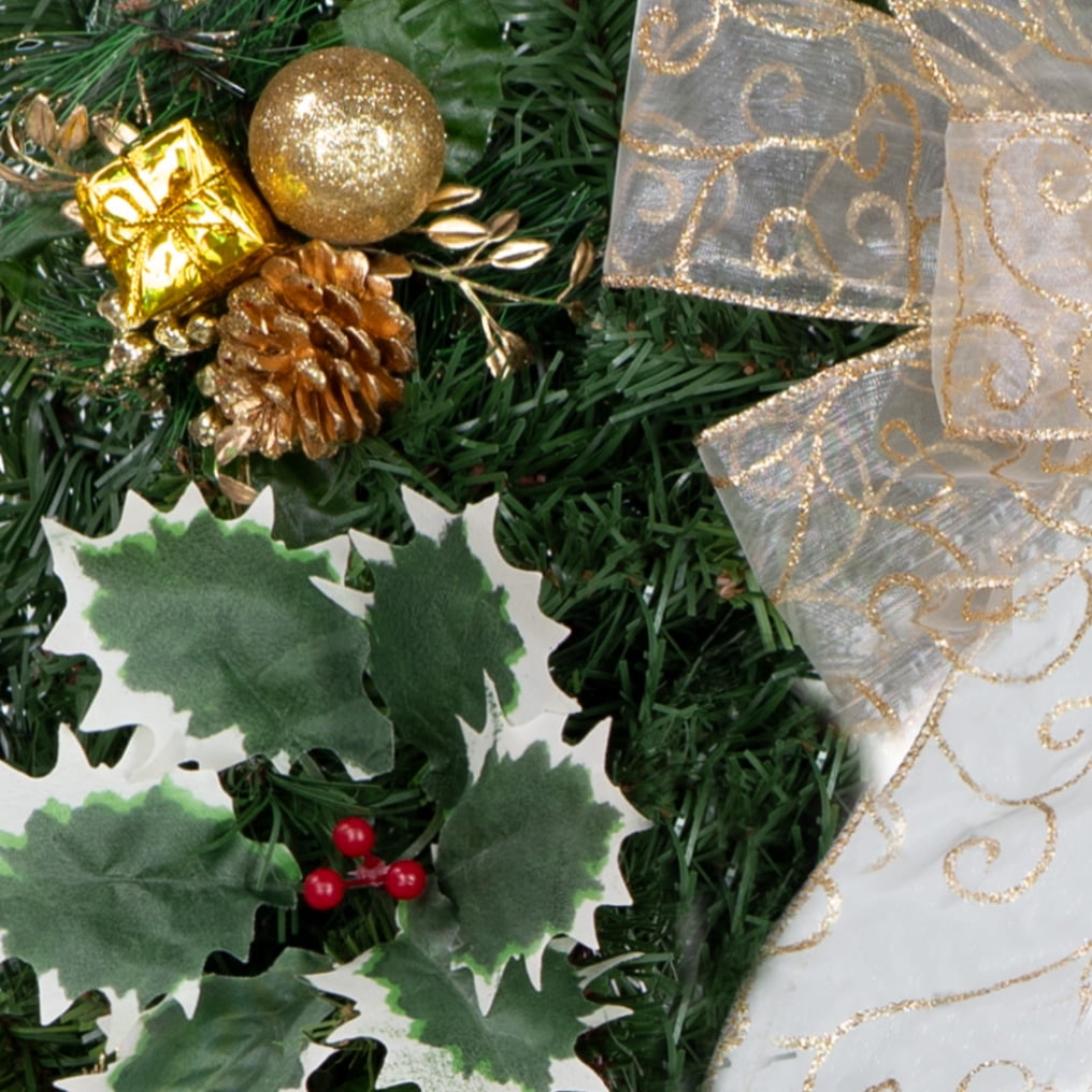 Artificial Wreath on 30 Easel - Red Poinsettias & Gold Pinecones