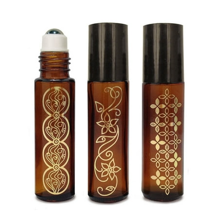 10ml Yasmine Brown Amber Roll On Bottle with Stainless Steel Ball - Set of 3 by Rivertree Life