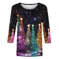 thumbnail image 5 of Fiudx Ofertas Relámpago Camiseta con Estampado Navideño a La Moda para Mujer, Blusa con Mangas 3/4, Tops Informales con Cuello Redondo, 5 of 5
