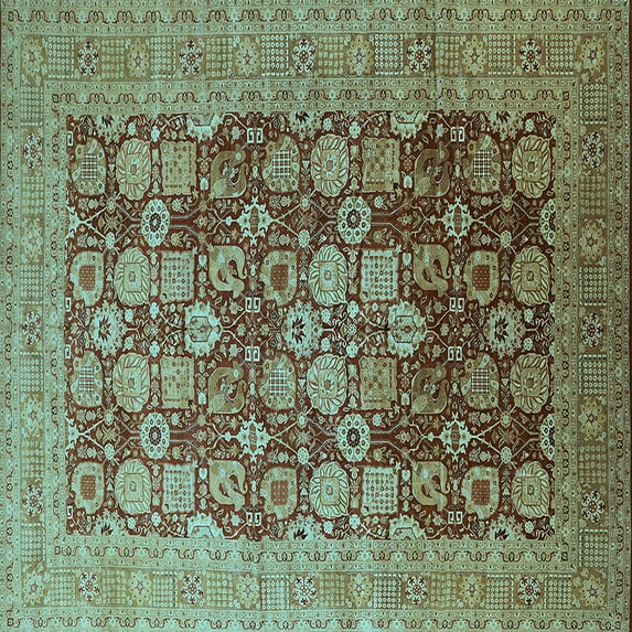 Ahgly Company Indoor Square Oriental Light Blue Industrial Area Rugs, 7' Square