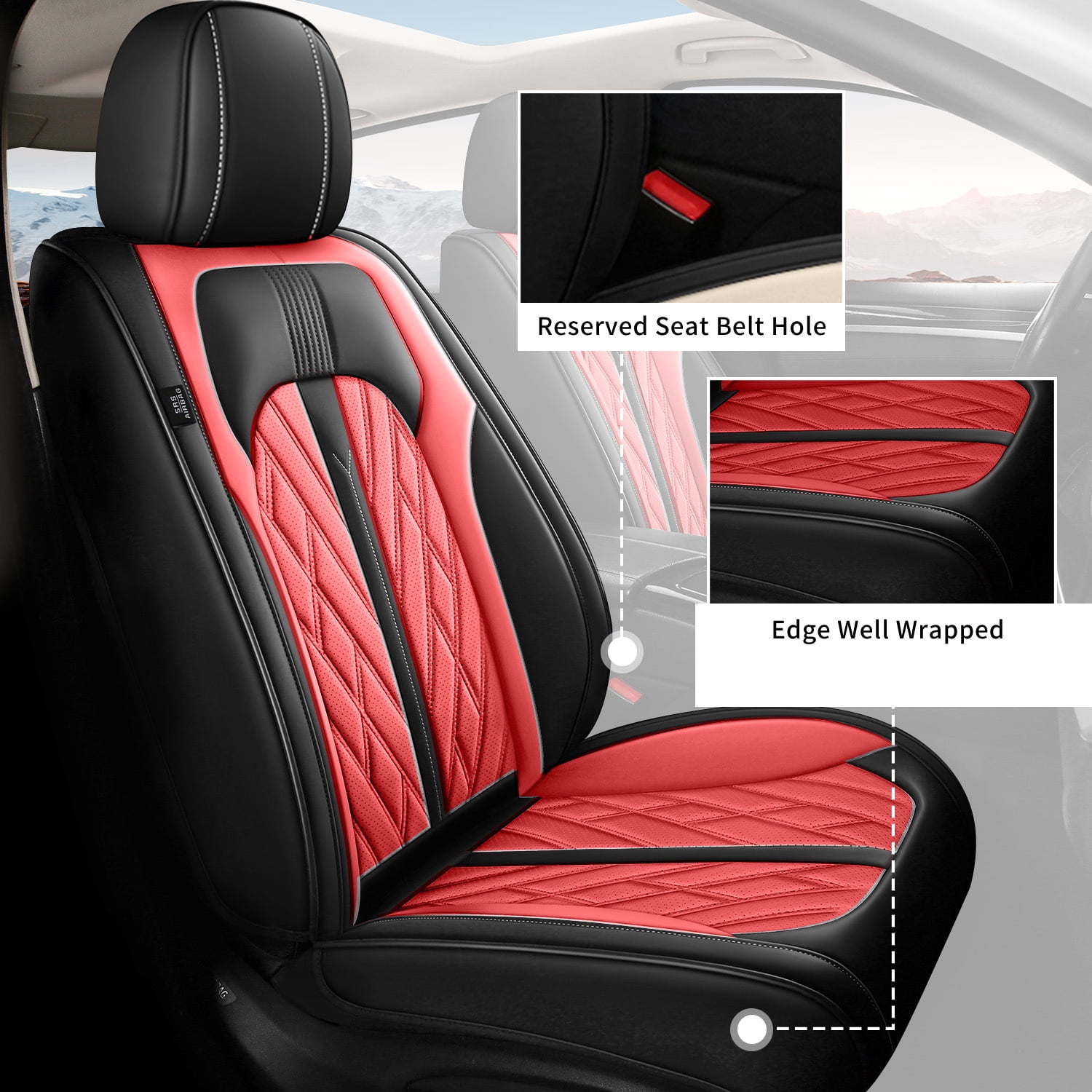 LAONNVIR Seat Covers Fit for 2009-2025 Ford F-150 Front Set Breathable Leather Vehicle Seat Cushion Suitable for All Seasons Black&Red,Front Seat