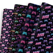 Gaming Wrapping Paper PriNst 12 Sheets Neon Video Game Controller & Game Over Themed Gift Wrap Colorful Gaming Design Packing Paper for Gamers,Birthday,Party Supplies,20"×28"