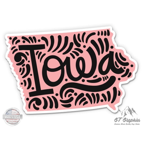 Iowa Shape Cute Letters Native Local - 3" Vinyl Sticker - For Car Laptop I-Pad Phone Helmet Hard Hat - Waterproof Decal