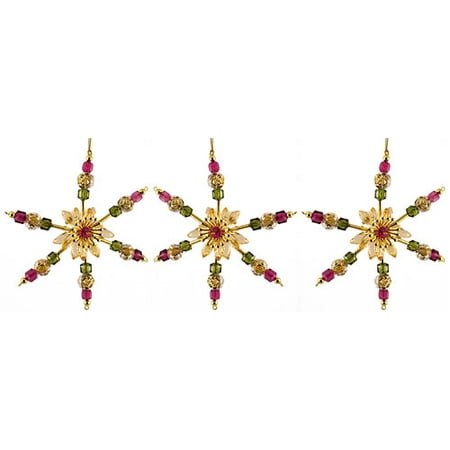 Kurt S. Adler 3ct Tuscan Beaded Snowflake Christmas Ornament Set 6