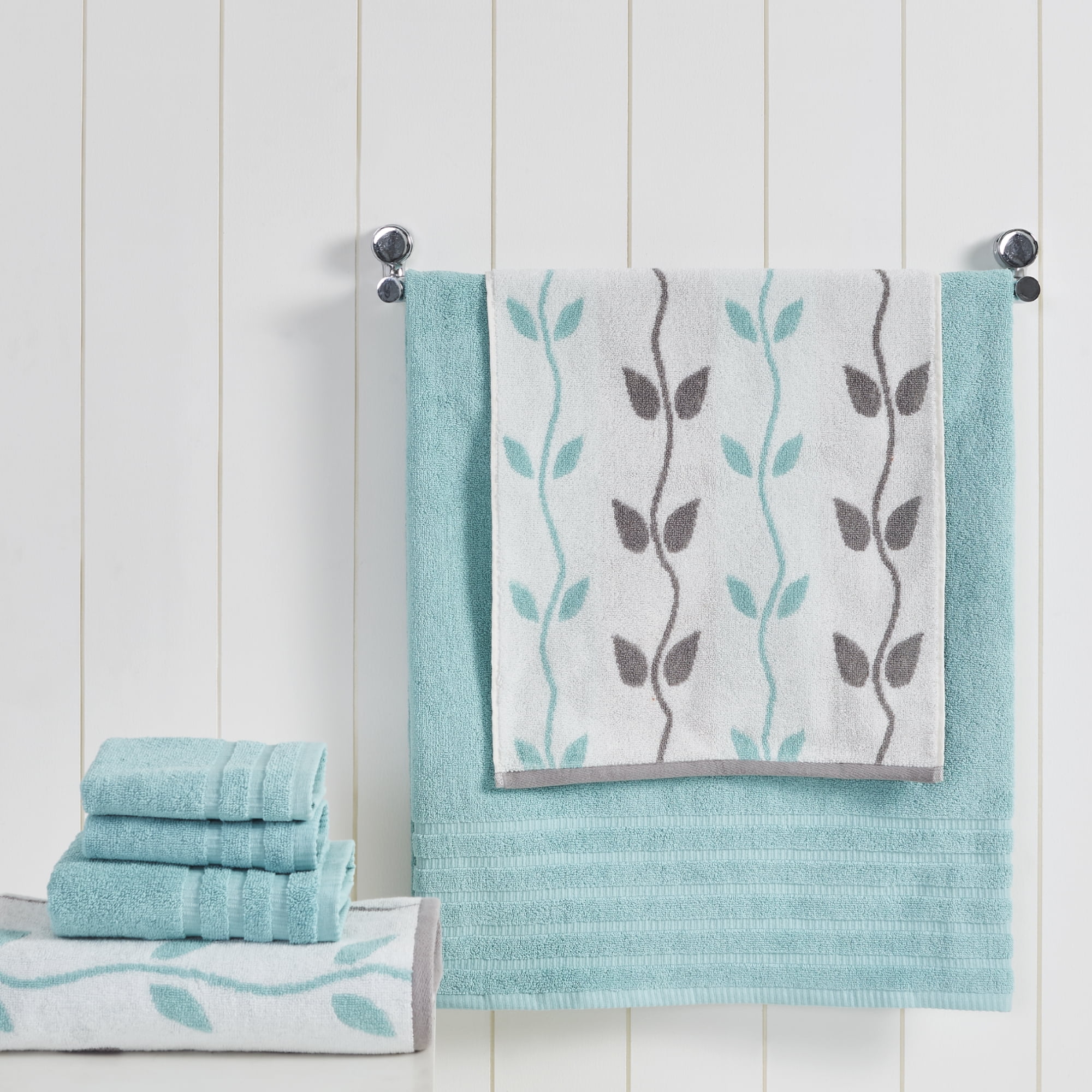 Modern Threads Organic Vines 6-Piece Yarn Dyed Adult Towel Set, Aqua