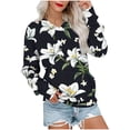 thumbnail image 2 of YueHuiYing Women's Oversized Hoodie - Black Base with Colorful Floral Pattern V-Neck Long Sleeves Drop Shoulders Ribbed Cuffs Pockets - Unique Top, 2 of 5