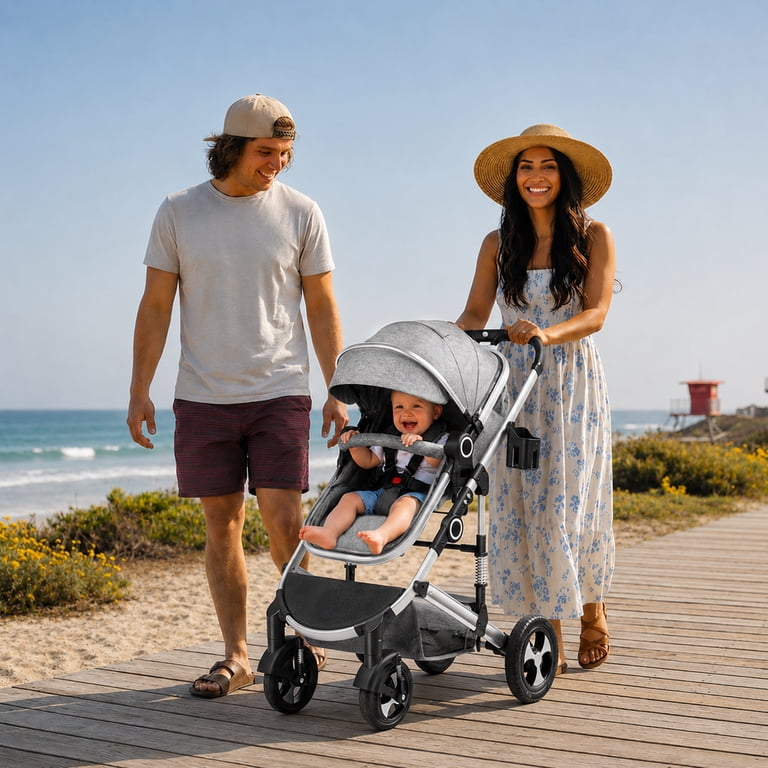 AILEEKISS 3-in-1 Convertible Baby Stroller, Light Grey, Aluminum
