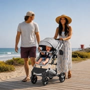 AILEEKISS 3-in-1 Convertible Baby Stroller with Big Seat and Adjustable Canopy, 24 Pounds, Light Grey