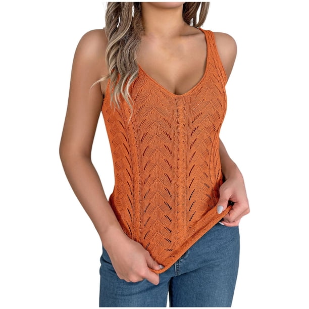 Chaleco corto de punto sin mangas y cuello redondo para mujer - Top informal ajustado con ombligo al aire para el verano