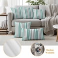 thumbnail image 6 of Aqua Grey Stripe Outdoor Waterproof Pillow Covers, Farmhouse Minimalist Striped Decorative Square Throw Pillowcase Sofa Cushion Sham for Patio/Couch/Chair, 26"x26" 2 Pack, 6 of 8