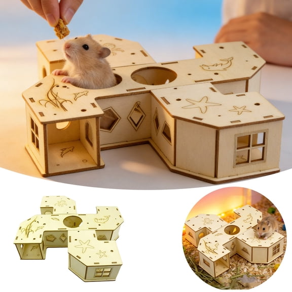 Wooden Hamster DIY Race Track Kit – Modular Exercise Activity Maze with Interlocking Channels, Small Pet Obstacle Course for Enrichment