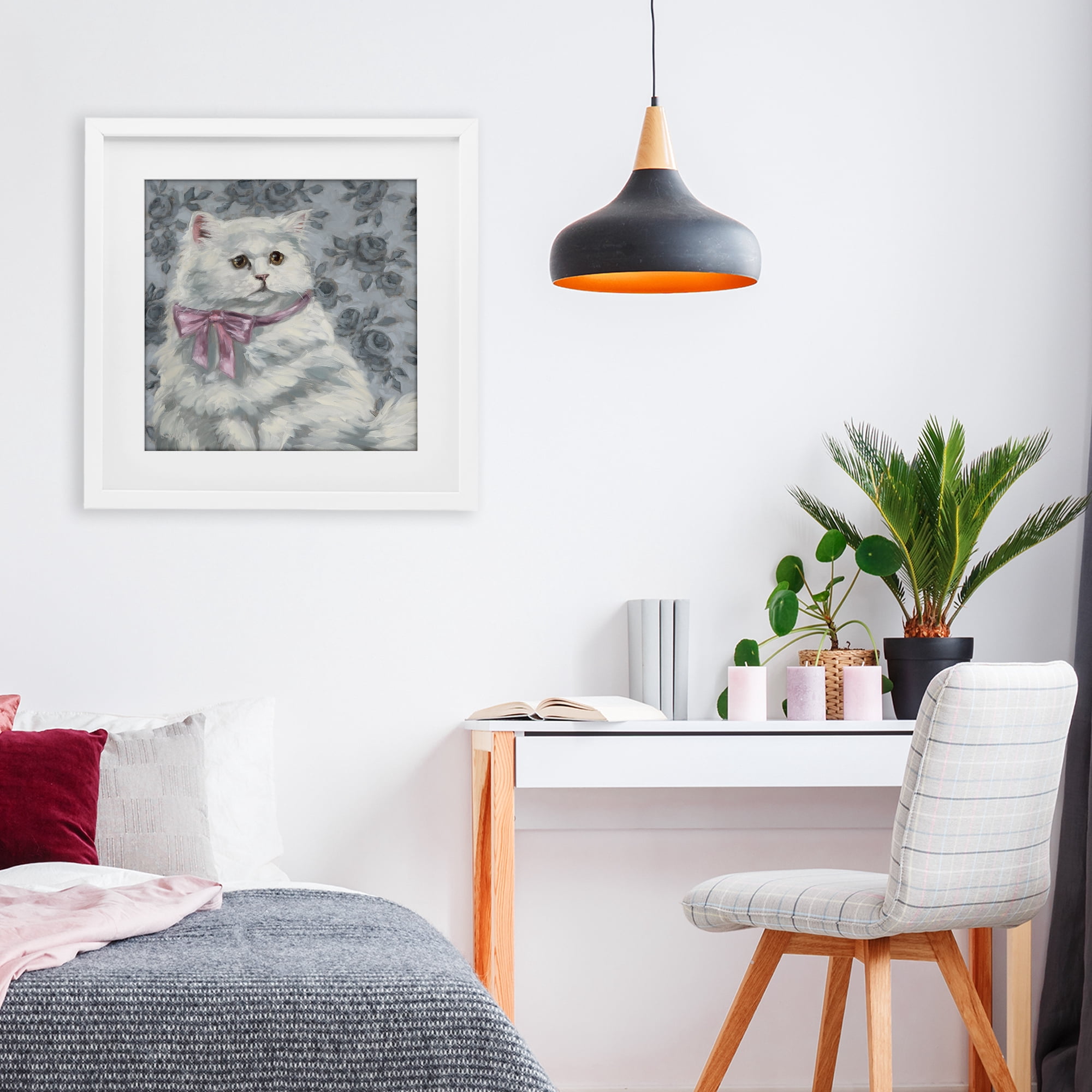 Stupell Industries Coquette Kitty Portrait White Framed Print Under Glass, design by Sara G. Designs