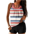 thumbnail image 2 of CALAFEBILA Ladies Swimwear Two Piece Tankini Modest Pleated Striped Print Bathing Suits, 2 of 7