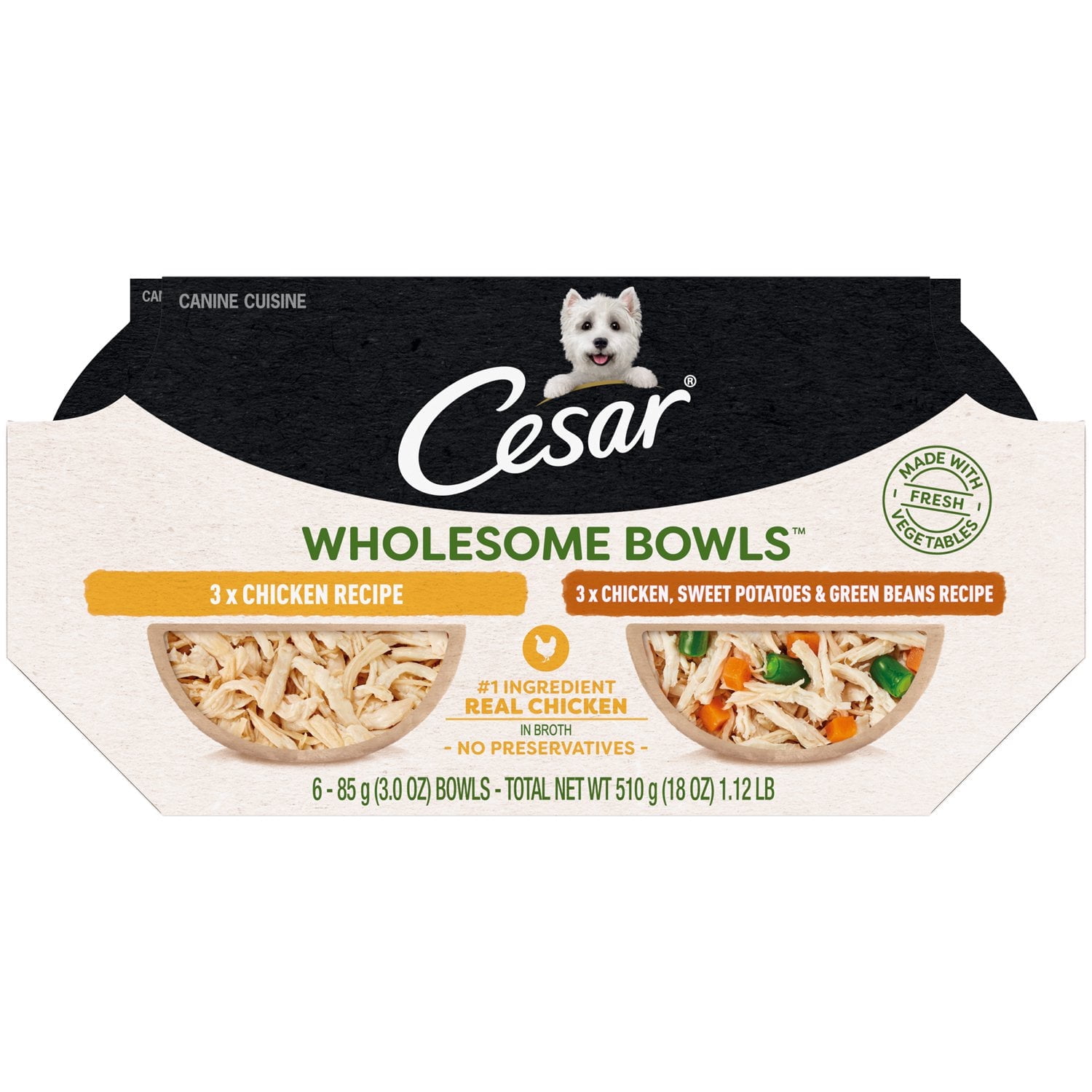 (2 pack) Cesar Wholesome Bowls Broth Wet Dog Food Variety Pack, 3 oz Bowls (6 Pack)