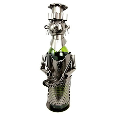 - Atlantic Collectibles Head Chef With Pan & Spatula Hand Made Metal Wine Bottle Holder Caddy Decor Figurine 14.5