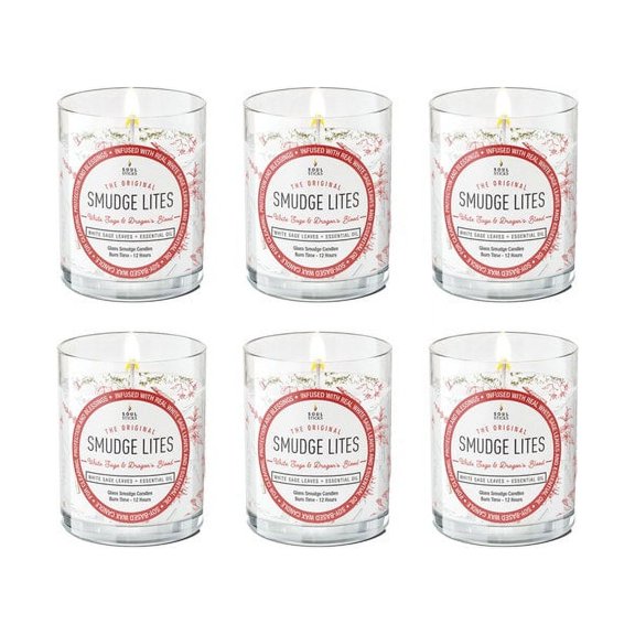 6 Pack White Sage and Dragon's Blood Smudge Lites Votive Candle for Cleansing Meditation Chakra Healing Aromatherapy | Smudging Candle with Crystals and Herbs