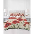 thumbnail image 2 of Quilts Twin Size Bedding Set, Red Poppy Lightweight Quilted Comforter, Spring Summer Farmhouse Flowers Rustic Burlap Soft Reversible Bedspread Coverlet with Pillow Covers for All Season, 68" x 86", 2 of 7