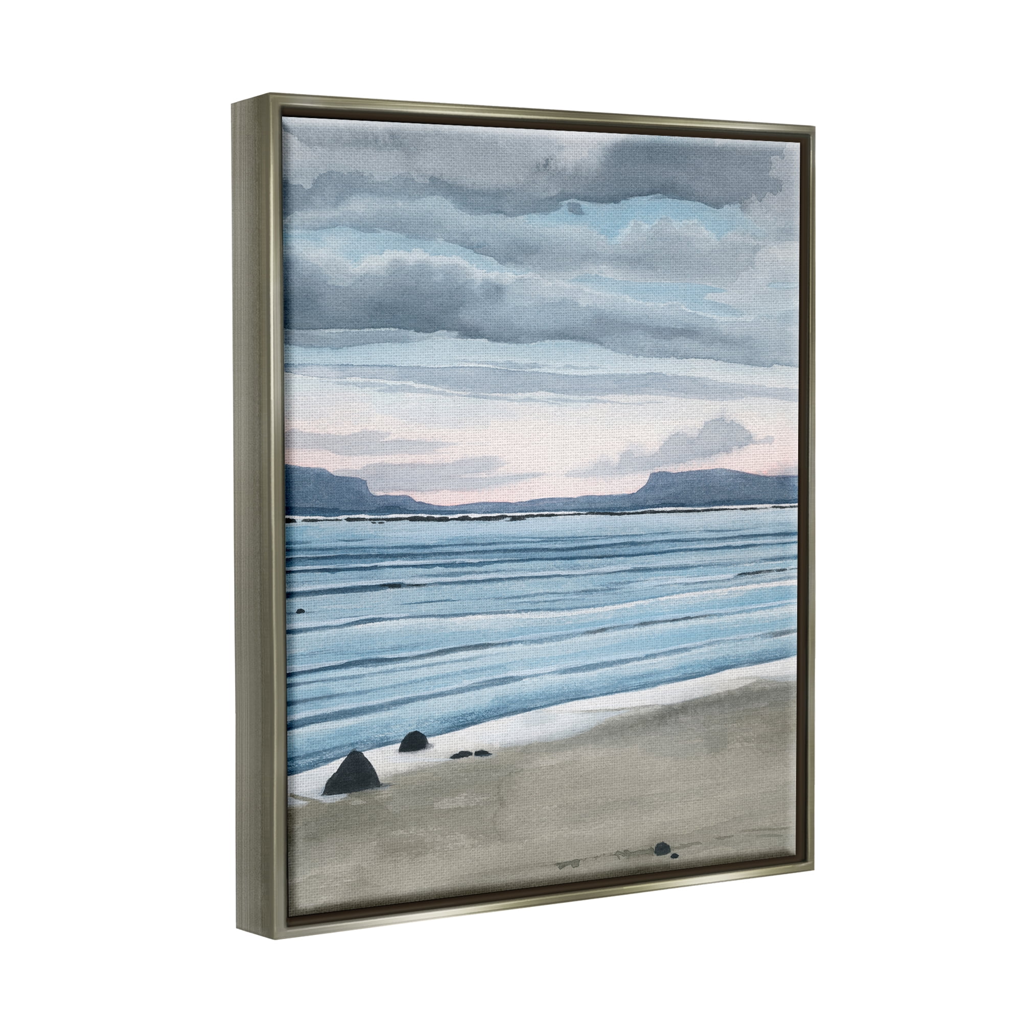 Stupell Calming Coastal Shore Ripples Landscape Painting Gray Floater Framed Art Print Wall Art