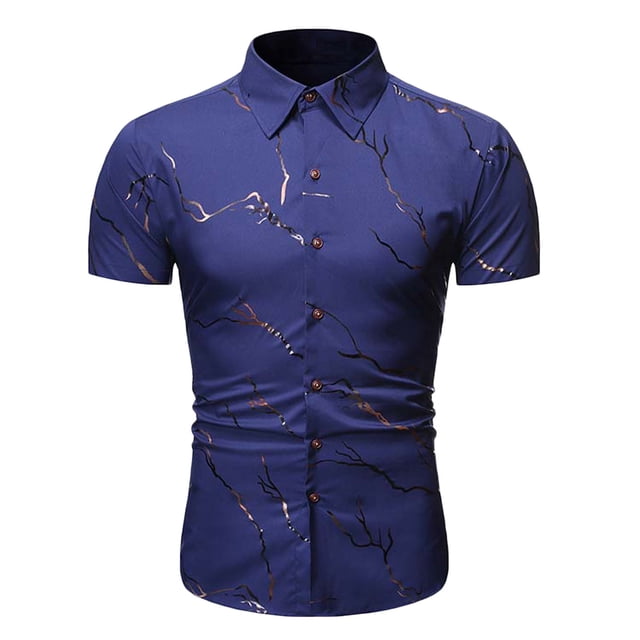 Camisa de manga corta con estampado de corte slim y botones informales para hombre Pompotops oipoqjl47604