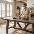 thumbnail image 5 of Dayalane 63“ Dining Table for 4 6 People, Farmhouse Country Style Solid Wood Pine Dining Room Table with Triangle Reinforced Base Rectangular，Grid Pattern Kitchen Table for Kitchen Dining, Brown, 5 of 8