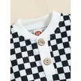 thumbnail image 6 of Douhoow 2pcs Baby Ribbed Clothes Boy Girl Checkerboard Print Long Sleeve Romper Solid Color Drawstring Long Pants, 6 of 9