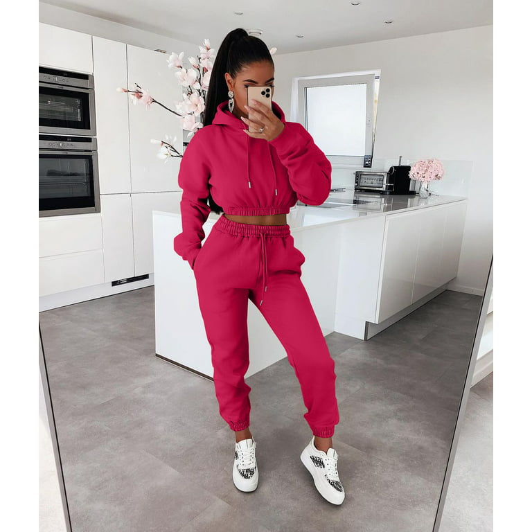 Women's 2 Piece Tracksuit Set Long Sleeve Cropped Hoodied