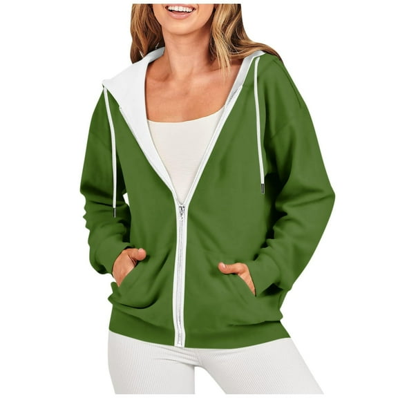 Otvok Women Sweatshirts Fashion Solid Color Blouse Long Sleeve Sweatshirt Pockets Hoodied Tops