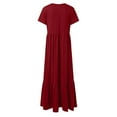 thumbnail image 7 of XVJRHAK Women's Summer Casual Short Sleeve Crewneck Swing Dress Casual Flowy Tiered Maxi Beach Dress With Pockets (Wine Red,XXL), 7 of 7