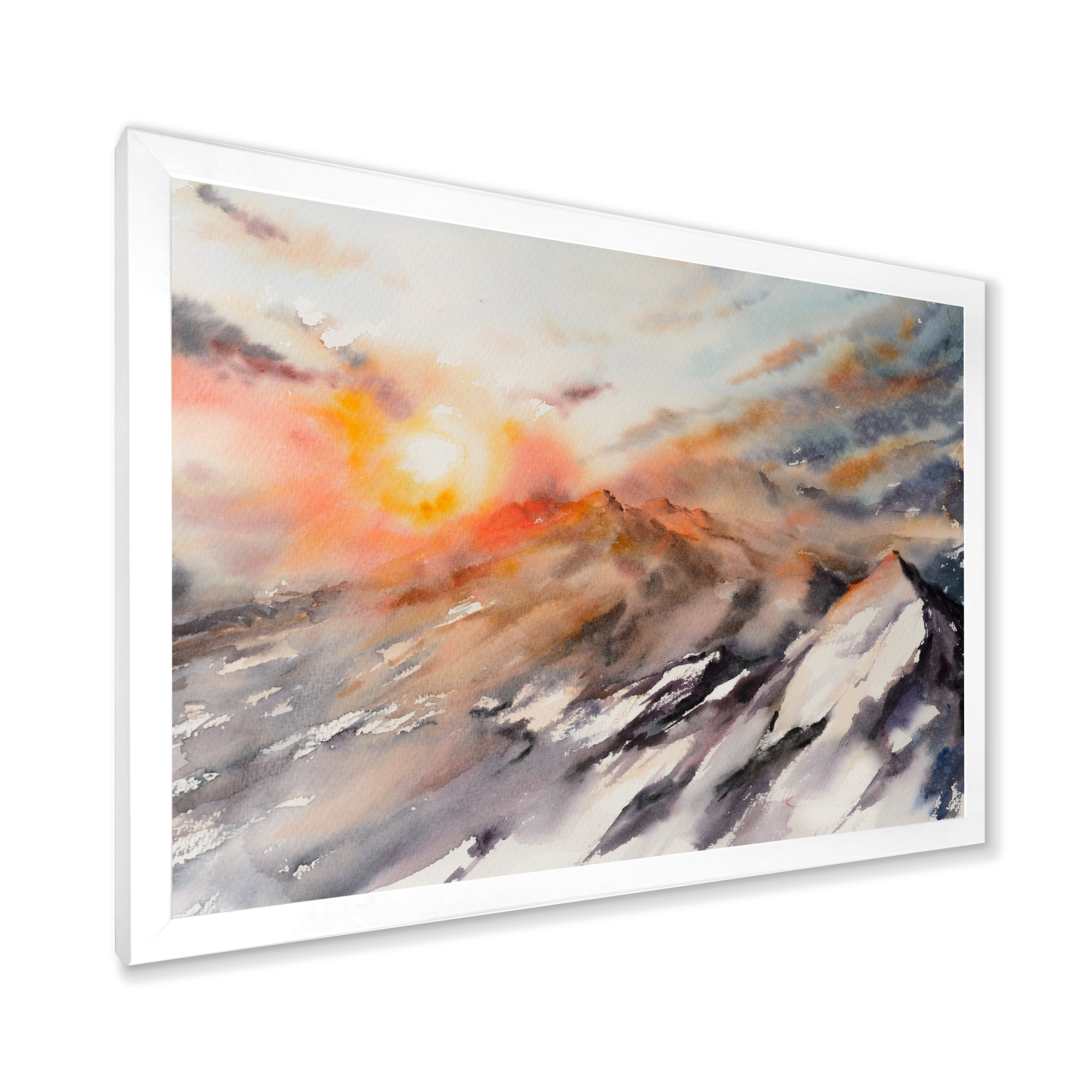 Designart 'Majestic Sunset Glow on The Mountains Landscape' Traditional Framed Art Print