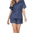 thumbnail image 5 of INSPIRE CHIC Women's Satin Pajama Sets Button Down Shirt and Shorts 2 Pcs Floral Loungewear XL Deep Blue, 5 of 5