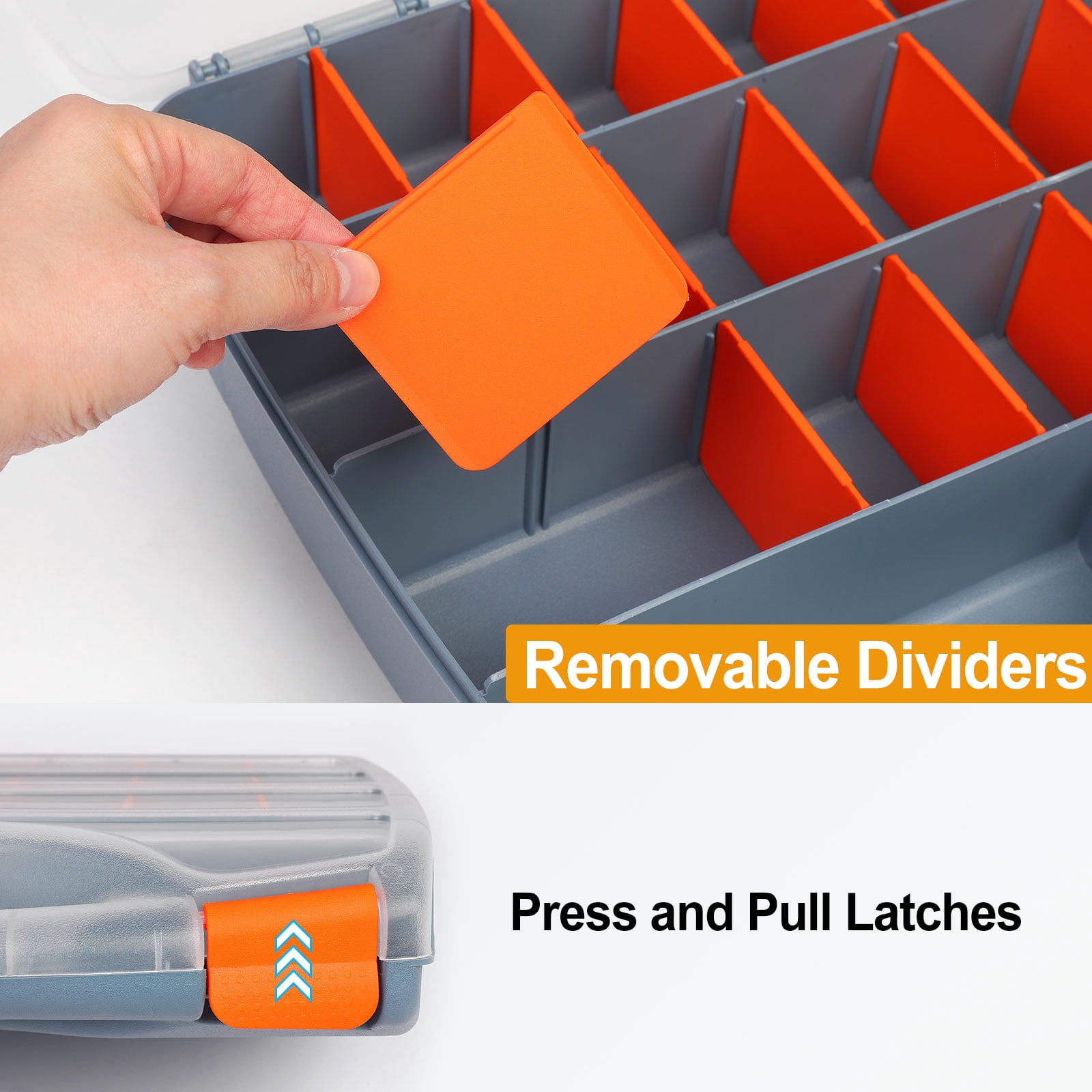 Uxcell Single Side Tool Organizer 15"x12.2"x2.8" 21-Compartment Hardware Storage Box with Removable Dividers