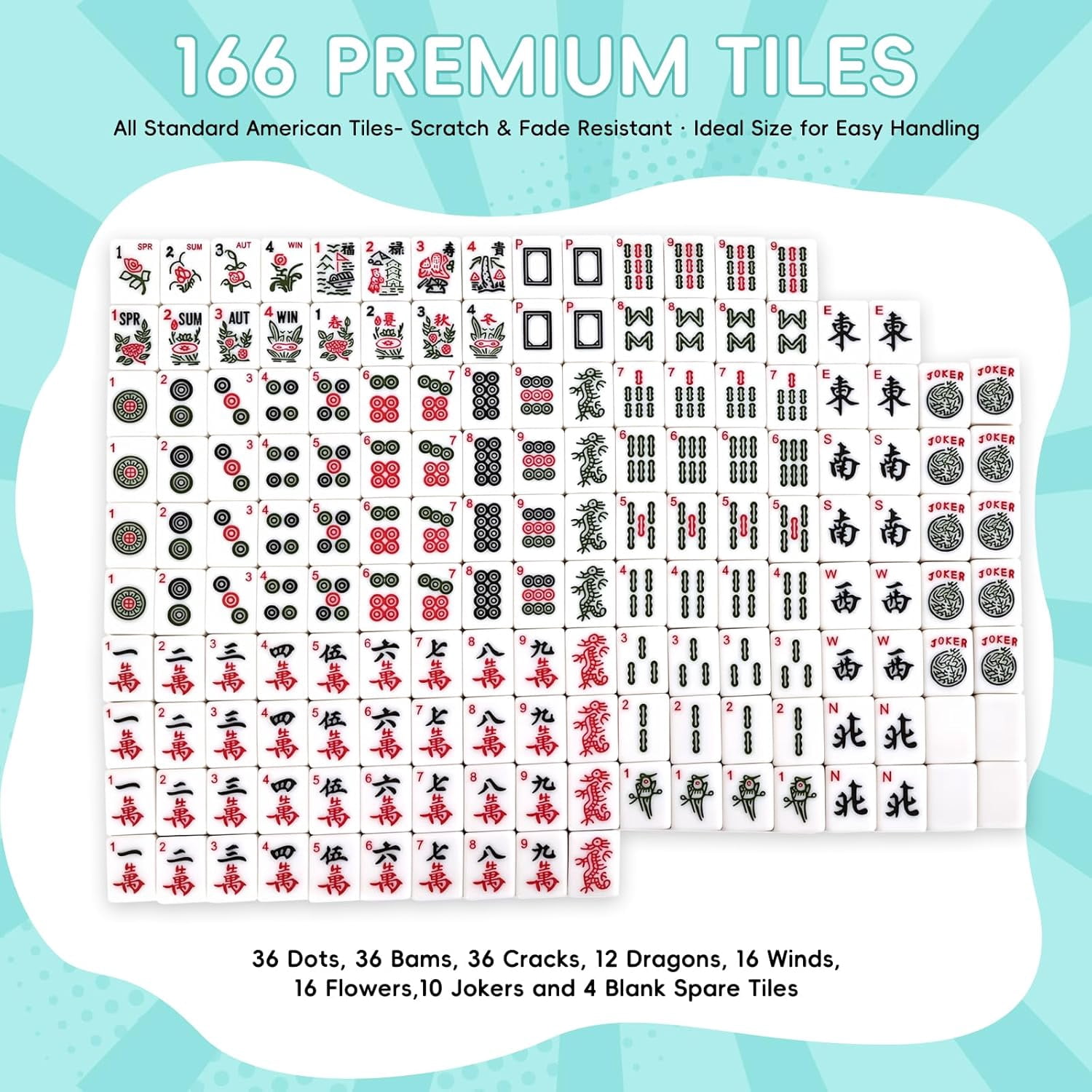 166-Tile Travel Mahjong Set 1.2 Inch with Storage Box, Dice, Chips, Instructions – Portable