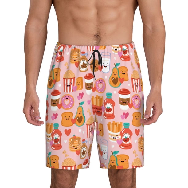 Balery Funny Food Pantalones cortos de pijama de punto de algodón para hombre con cinturilla y bolsillos-Medium