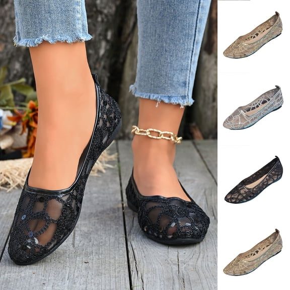 Miluxas Womens Lace Cutout Dress Shoes Soft Ronud Toe Slip On Ballet Flats Silver 9.5(43)