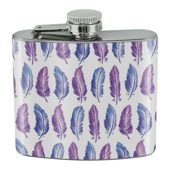 Painterly Feathers Pattern Stainless Steel 5oz Hip Drink Kidney Flask
