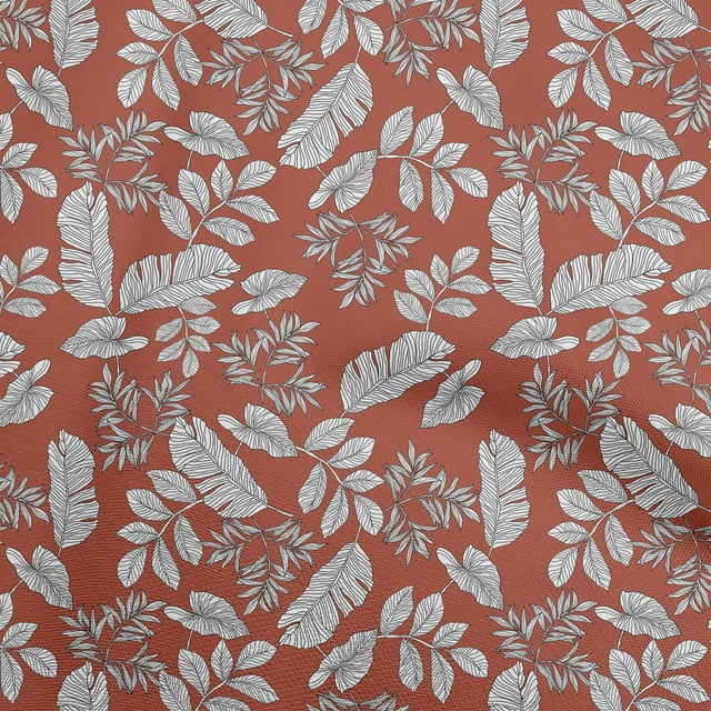 oneOone Viscose Chiffon Dark Peach Fabric Tropical Line Drawing Leaf Craft Projects Decor Fabric Printed By The Yard 42 Inch Wide