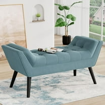 Andeworld Velvet Bed Bench,Upholstered Entryway Ottoman Bench Seat for Bedroom End of Bed,Footstools for Bed Room,Lake Blue