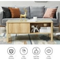thumbnail image 4 of Wirrytor Mid-Century Square Fluted Coffee Table with Dual Storage Shelf, Storage Center Coffee Tables with Waveform Panel Sliding Door Dining Table for Living Room Apartment(Natural), 4 of 9