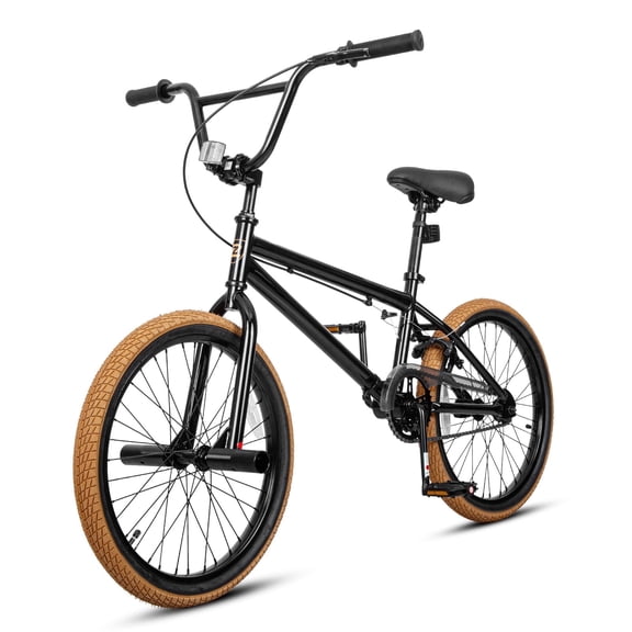 Hykolity BMX Kid Bike 20 Inch Freestyle Bicycle for Boy Girl Teenage Youth Rider Age 7 Single Speed with High Carbon Steel Frame, 2 Pegs, Rear U-Brake, Adjustable Seat, Black Brown