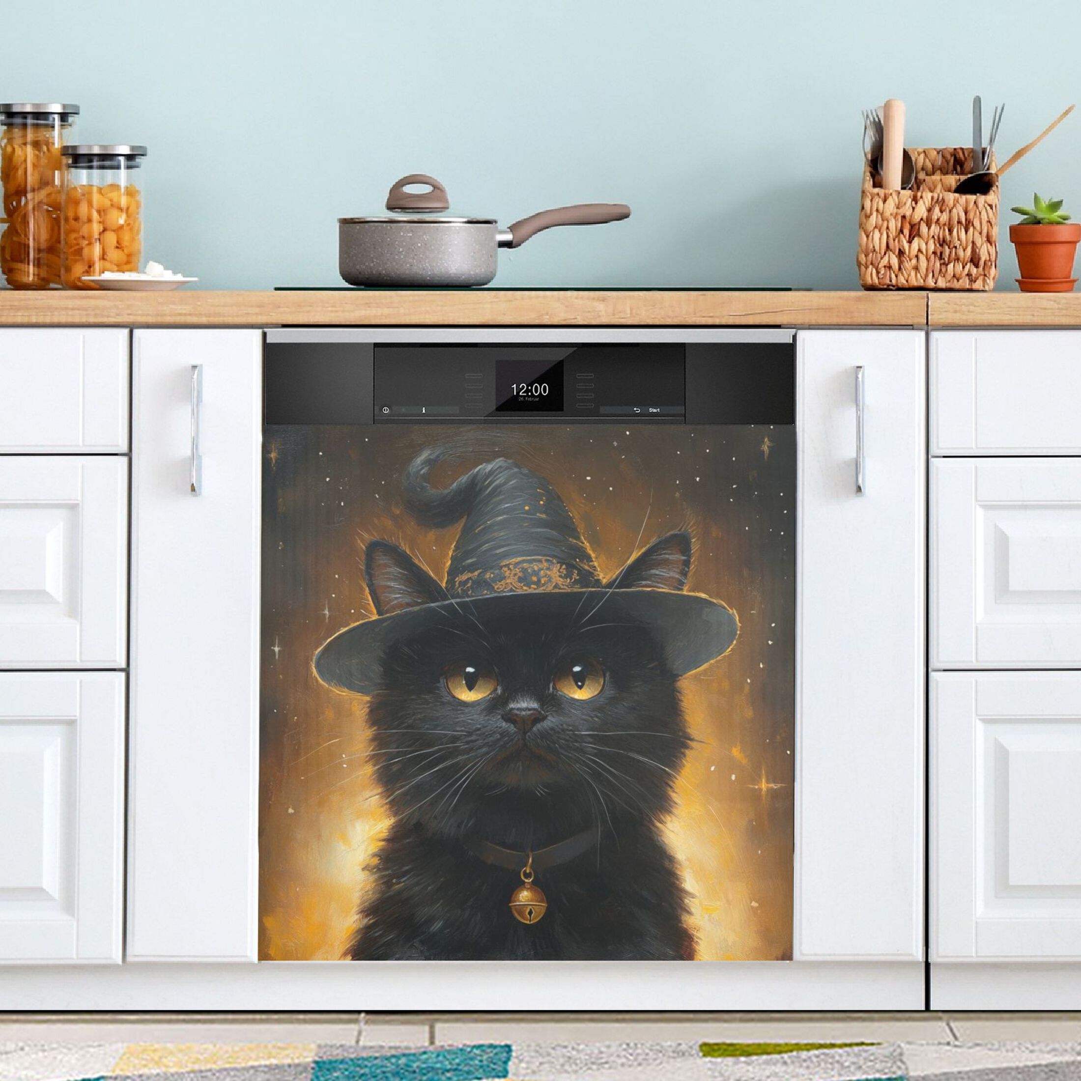 Dishwasher Magnetic Sticker 23x26 Inch Refrigerator Magnetic Sticker Washing Machine Magnetic Sticker Kitchen Panel Magnetic Sticker Home Decor Magic Black Cat