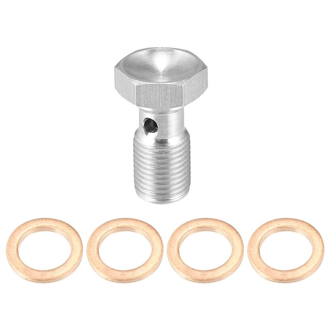 Unique Bargains Banjo Bolt Brake Fitting Adapter Kit M10x1.0 Brake Line Thread Single Banjo Bolt with 4 Copper Washers