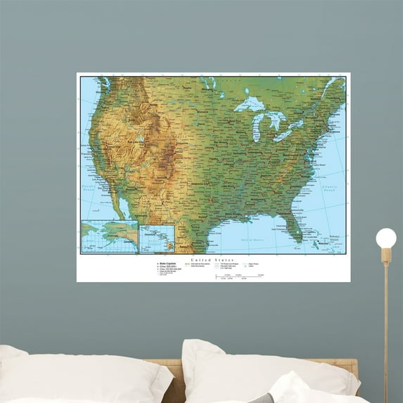 United States America Terrain Wall Mural by Wallmonkeys Peel and Stick Graphic (36 in W x 28 in H) WM171656